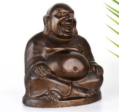 Handcrafted Laughing Buddha Brass Statue in Chinese Art