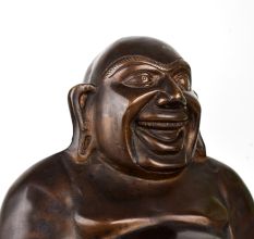 Handcrafted Laughing Buddha Brass Statue in Chinese Art