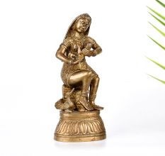Vintage Brass Statue of Mother Feeding Lord Krishna for Decor