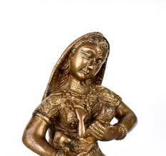 Vintage Brass Statue of Mother Feeding Lord Krishna for Decor