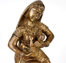 Vintage Brass Statue of Mother Feeding Lord Krishna for Decor