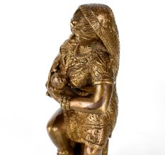 Vintage Brass Statue of Mother Feeding Lord Krishna for Decor