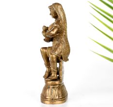 Vintage Brass Statue of Mother Feeding Lord Krishna for Decor