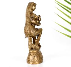 Vintage Brass Statue of Mother Feeding Lord Krishna for Decor