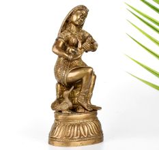 Vintage Brass Statue of Mother Feeding Lord Krishna for Decor