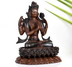 Buddhist Deity Chenrezig Copper Statue in Tibetan Art