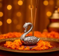 Silver Brass Swan Incense Stick Holder