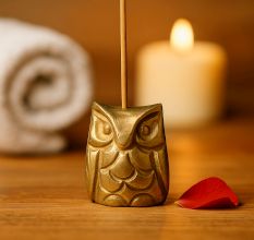 Golden Brass Owl Incense Stick Holder