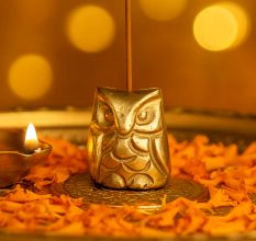 Golden Brass Owl Incense Stick Holder