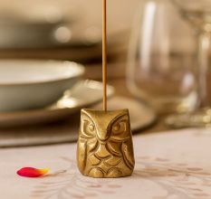 Golden Brass Owl Incense Stick Holder