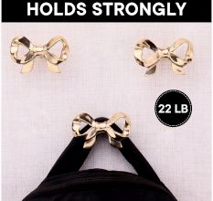 Brass Gold Bow Wall Mounted Coat Hooks- Pack of 3