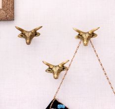 Brass Steer Head With Horns Wall Mounted Coat Hooks- Pack of 3