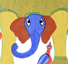 Hand-Painted Beautiful Elephant Gond Art Painting by Durgabai Vyam