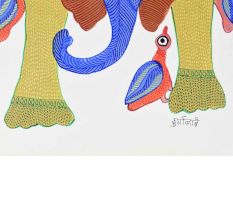 Hand-Painted Beautiful Elephant Gond Art Painting by Durgabai Vyam