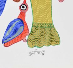 Hand-Painted Beautiful Elephant Gond Art Painting by Durgabai Vyam