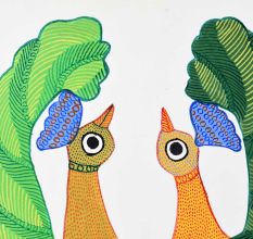 Adorable Peacock Gond Art Acrylic Painting on Paper