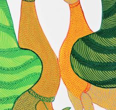 Adorable Peacock Gond Art Acrylic Painting on Paper