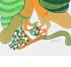 Adorable Peacock Gond Art Acrylic Painting on Paper