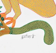 Adorable Peacock Gond Art Acrylic Painting on Paper