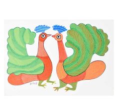 Gond Art Acrylic Painting of Peacock by Padma Shri Durgabai Vyam