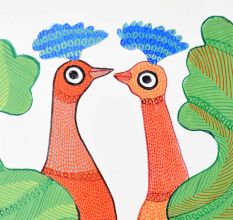 Gond Art Acrylic Painting of Peacock by Padma Shri Durgabai Vyam