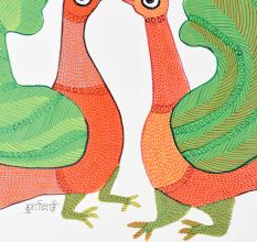 Gond Art Acrylic Painting of Peacock by Padma Shri Durgabai Vyam