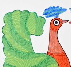Gond Art Acrylic Painting of Peacock by Padma Shri Durgabai Vyam