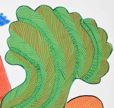 Gond Art Acrylic Painting of Peacock by Padma Shri Durgabai Vyam