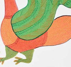 Gond Art Acrylic Painting of Peacock by Padma Shri Durgabai Vyam