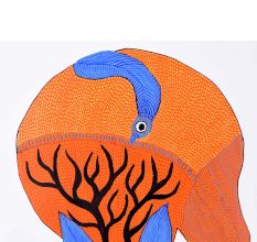 Gond Art Acrylic Paper Painting of Swamp Deer for Decoration
