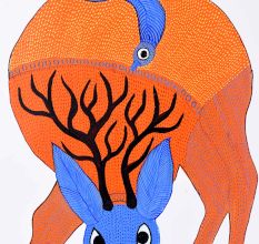Gond Art Acrylic Paper Painting of Swamp Deer for Decoration