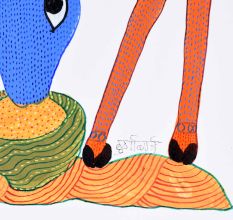 Gond Art Acrylic Paper Painting of Swamp Deer for Decoration