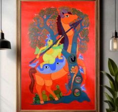 Hand-Painted Traditional Gond Art Paper Painting by Padma Shri Durgabai Vyam