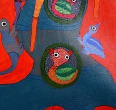 Hand-Painted Traditional Gond Art Paper Painting by Padma Shri Durgabai Vyam