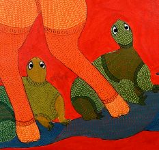 Hand-Painted Traditional Gond Art Paper Painting by Padma Shri Durgabai Vyam