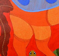 Hand-Painted Traditional Gond Art Paper Painting by Padma Shri Durgabai Vyam