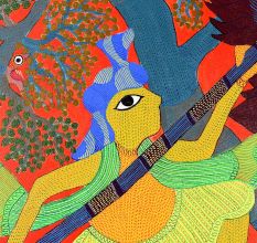 Hand-Painted Traditional Gond Art Paper Painting by Padma Shri Durgabai Vyam