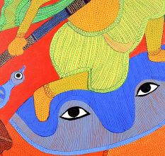 Hand-Painted Traditional Gond Art Paper Painting by Padma Shri Durgabai Vyam