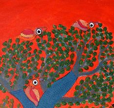 Hand-Painted Traditional Gond Art Paper Painting by Padma Shri Durgabai Vyam