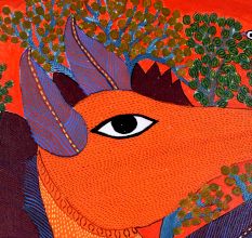 Hand-Painted Traditional Gond Art Paper Painting by Padma Shri Durgabai Vyam