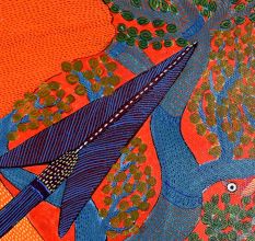 Hand-Painted Traditional Gond Art Paper Painting by Padma Shri Durgabai Vyam
