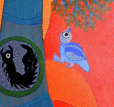 Hand-Painted Traditional Gond Art Paper Painting by Padma Shri Durgabai Vyam