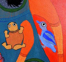 Hand-Painted Traditional Gond Art Paper Painting by Padma Shri Durgabai Vyam
