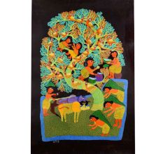 Traditional Intricate Patterns Gond Art Painting by Durgabai Vyam