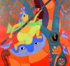 Traditional Intricate Patterns Gond Art Painting by Durgabai Vyam
