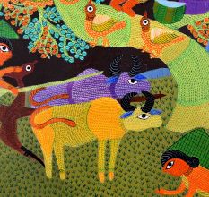 Traditional Intricate Patterns Gond Art Painting by Durgabai Vyam