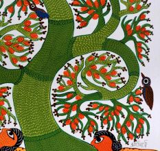 Gond Acrylic Painting on Paper by Padma Shri Awardee Durgabai Vyam