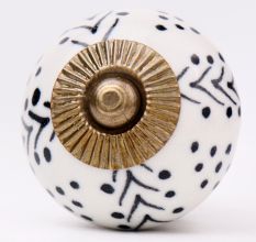 White Black Dots Leaf Cabinet Knob