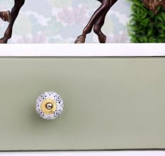 White Black Dots Leaf Cabinet Knob