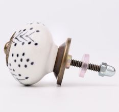 White Black Dots Leaf Cabinet Knob